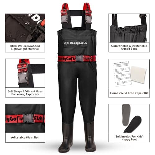 DaddyGoFish Chest Waders for Kids and Adults, Fishing and Hunting Waders with a Pocket and a Wader Hanger
