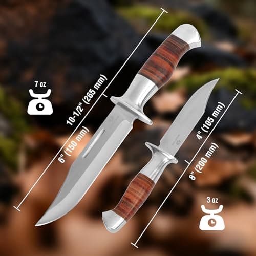 Mossy Oak Fixed Blade Bowie Knife, 2-piece Hunting Knife with Leather Handle Featuring Laser Pattern, Sheath Included