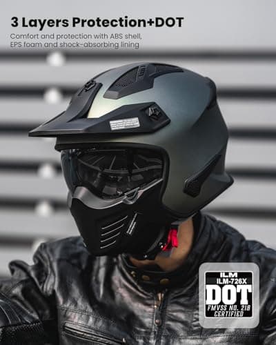 ILM Open Face Motorcycle 3/4 Half Helmet for Dirt Bike Moped ATV UTV Motocross Cruiser Scooter DOT Model 726X (Midnight Green,XL)