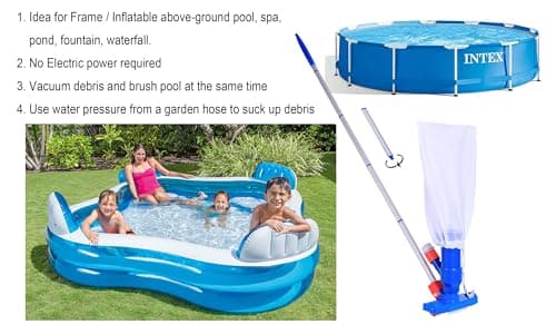 Jet Vacuum W/ 6 Section Poles of 57" for Frame Aboveground/Inflatable Pool Spa, No Electric Power Needed, Use Garden Hose Water Pressure to Vacuum (A Telescopic Pole Can Be Used with This Vacuum)