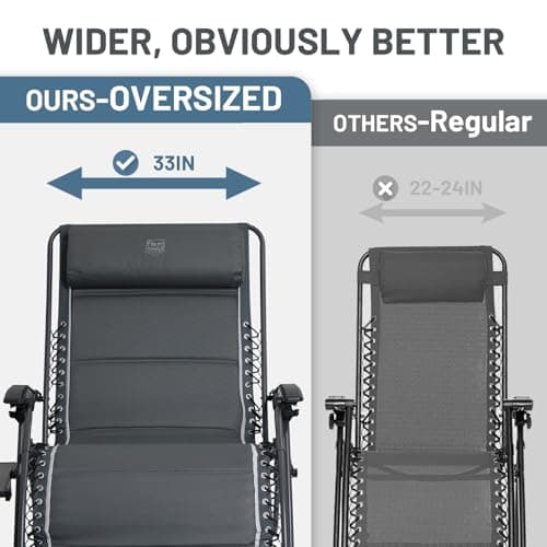 Timber Ridge Oversized Zero Gravity Chair, 33In Wide XXL Zero Gravity Reclining Chair with Side Table, Full Padded Lounge Chair for Outdoor Camping Patio Lawn, Heavy Duty Supports 500lbs, Grey-1 Pack