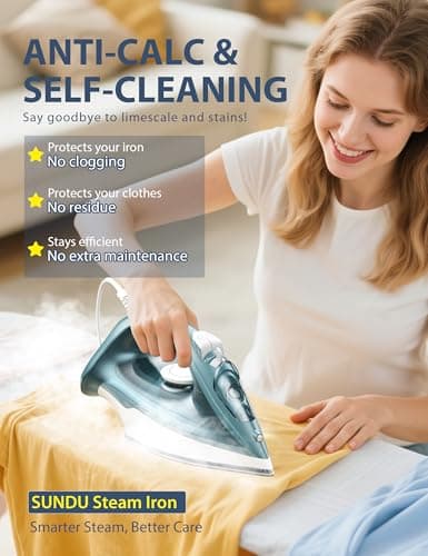 Sundu 1500W Clothes Iron, Steam Iron for Clothes - Ceramic Nonstick Soleplate for Fast Gliding, Self-Clean, Auto Shut-Off, 11.8oz Large Water Tank, Lightweight for Home & Travel Use, Green