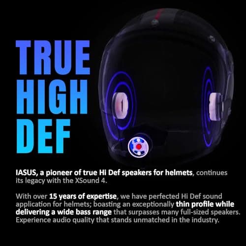 I A S U S High Def XSound 4 Helmet Speakers - Motorcycle Snowboard Helmet Speakers - Works with Most Comms with Earbud Ports – Includes Accessories for Install