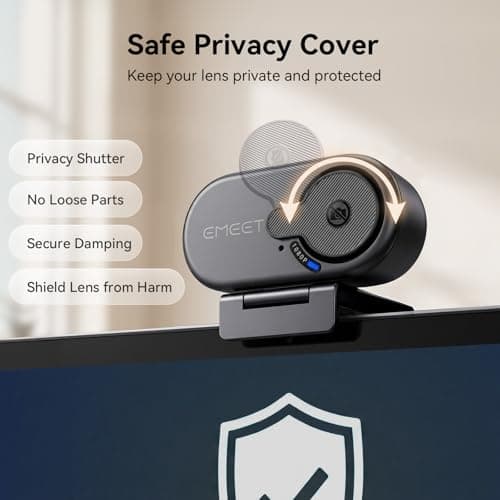 EMEET C100 1080P Webcam for PC, Fixed Focus, 66° FOV, Built-in Mic, Privacy Cover, Portable Metal Clip, Computer Camera for Home Office, Online Learning, Meetings, Streaming, Desktop, Laptop, PC USB-A