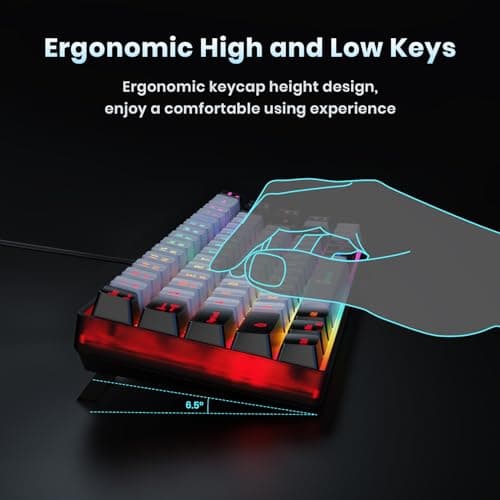 GEODMAER 65% Gaming Keyboard, Wired Backlit Mini Keyboard, Ultra-Compact Anti-Ghosting No-Conflict 68 Keys Membrane Gaming Wired Keyboard for PC Laptop Windows Gamer