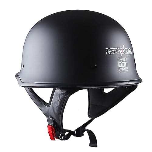 1Storm Novelty Motorcycle Half Face Helmet Open German Style DOT Approved: HKY602 Matt Black
