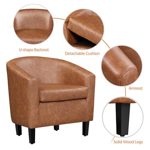 Yaheetech Brown Accent Chairs Set of 2, Faux Leather Barrel Chairs, Comfy Modern Leather Club Armchairs with Soft Seat for Living Room Bedroom Reading Waiting Room