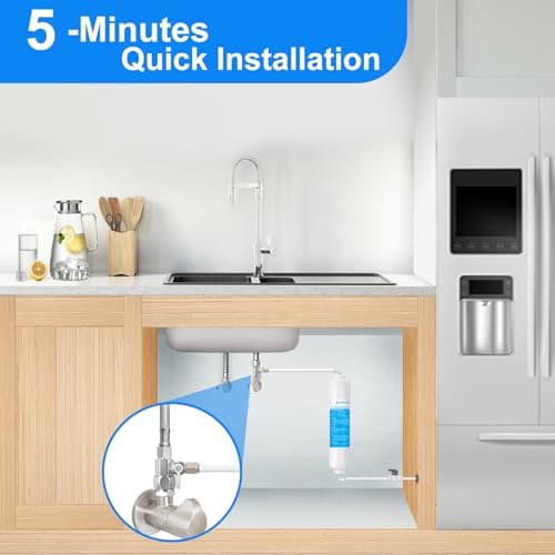 Inline Water Filter Kit for Ice Maker and Refrigerator,Include Feed Water Valve,1/4" Water Line and Quick Connect Fittings,Ideal for Ice Maker,Refrigerator,RO(Reverse Osmosis) System