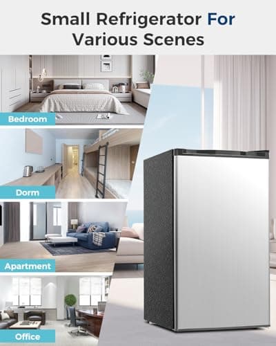Feelfunn Mini Fridge with Freezer - 3.2 Cu.Ft Single Door Mini Refrigerator with Adjustable Thermostat, Low Noise, Energy Saving, Small Fridge for Bedroom, Apartment, Dorm, Classroom, Office - Silver