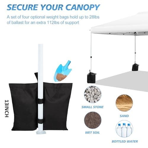 WEIZE Pop up Canopy Tent 10x10ft, 1-Button Push Setup, Instant Portable Shelter, Adjustable Height, Portable Roller Bag, 4 Weight Bags, Guy Ropes & Stakes Included, White