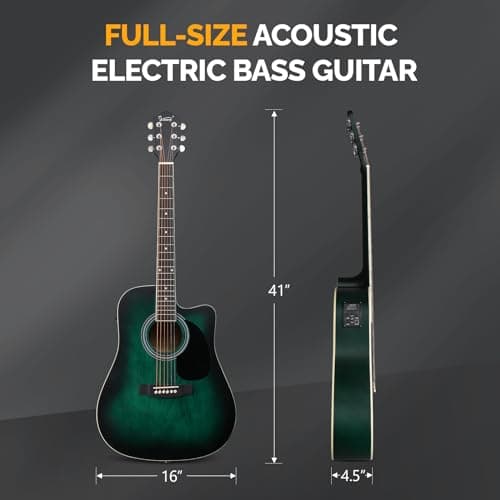 GLARRY Full Size 6 Strings Acoustic Electric Guitar Beginner Kit, Cutaway 41 Inch Electric Acoustic Guitar w/Inbuilt Tuner, Bag, Strap, Picks, Strings, Basswood Guitarra, Matte Distressed Green