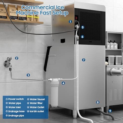 Commercial Ice Maker Machine 700 Lbs/24H Industrial Ice Maker Machine Commercial Ice Machine with 400Lbs Storage, Ice Ready in 5-12 min, Stainless Steel Ice Maker for Bar Cafe Business Restaurant