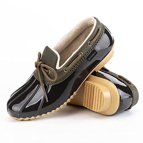 GAWBAW Flat Duck Shoes for Women - Slip On Waterproof Winter Ankle Rain Boots Short Garden Shoes