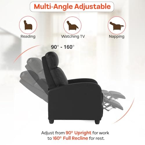 FDW Recliner Sofa Massage Chair Home Theater Seating with Lumbar Support and Padded Backrest for Living Room and Bedroom (Leather, Black)
