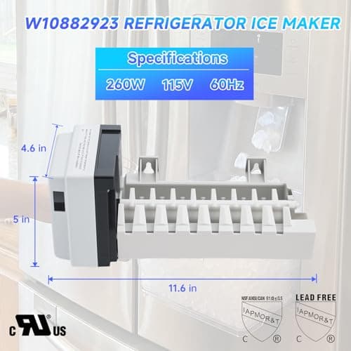 W10882923 Refrigerator Ice Maker, Compatible with Whirlpool Maytag KitchenAid, Replaces W10377151 AP6037857 W10377147 PS11769140, Stable & Efficient Ice Production