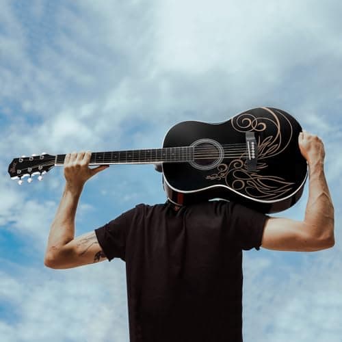 WINZZ AF227A 39 Inches Concert Acoustic Acustica Guitar with Full Kit, Delicate Vine