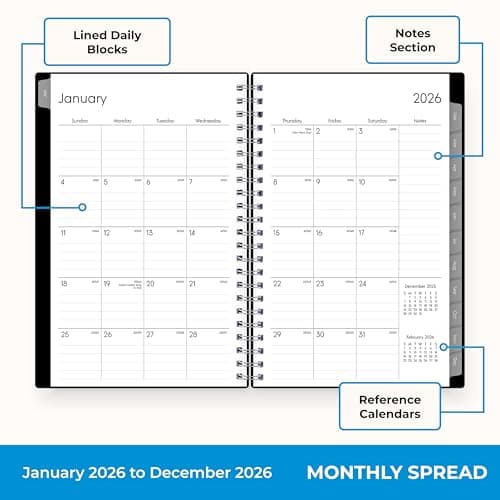 Blue Sky 2026 Weekly and Monthly Planner Calendar, Includes January 2026 - December 2026, 5" x 8", Flexible Cover, Wirebound, Laminated Tabs, Enterprise