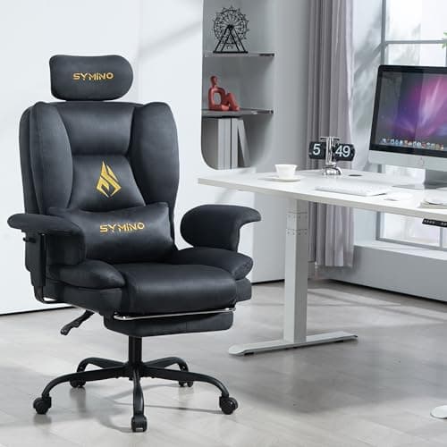Symino Gaming Chair with Footrest, Up/Down Armrests, Suede Fabric Ergonomic Office Chair, 150° Recline Computer Chair for Desk, Gery