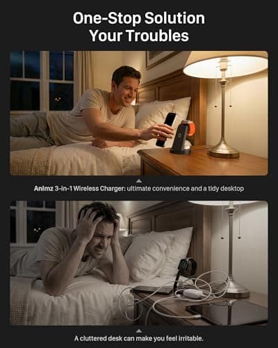 3 in 1 Charging Station for iPhone, Wireless Charger for iPhone 17 16e 16 15 14 13 12 11 X Pro Max & Apple Watch - Wireless Charging Station for AirPods 4 3 Pro