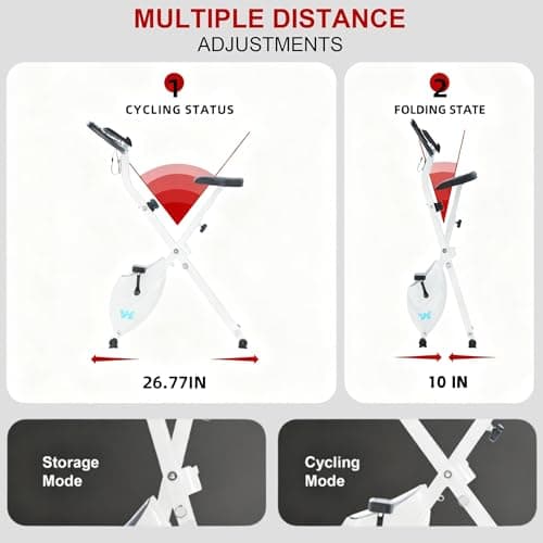 BARWING Stationary Exercise Bike for Home Workout, 5 IN 1 Foldable Indoor Cycling Bike for Seniors, 350LB Capacity, 16-Level Magnetic Resistance, Seat Backrest Adjustments