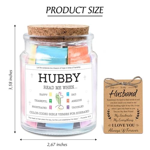 NewEleven Gifts For Husband - Husband Birthday Gift, Christian Gift For Him, Husbands - Anniversary Present For Him Hubby From Wife, Her - Decorative Glass Scripture Jar With 92 Bible Verse