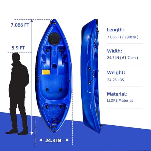 Fishing Kayaks, 12.4FT, 2-3 Person Sit on Top Kayak for Adults with Paddle & Comfortable Seat, Capacity of 600LBS, Hard Shell Recreational Ocean Kayak Boat