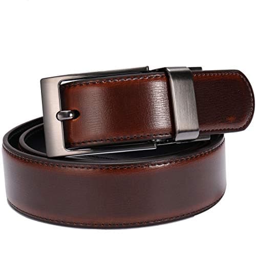 beltox fine Men's Dress Belt Leather Reversible 1.25" Wide Rotated Buckle Gift Box