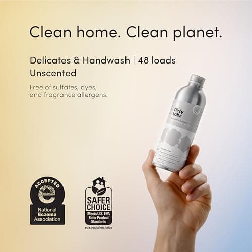 Dirty Labs Hand Wash and Delicates | Scent Free | 32 Loads (8.6 fl oz) | Bio Enzyme Liquid Laundry Detergent | For Fine Silks, Wools, Handwash Garments | Hyper-Concentrated | Non Toxic, Biodegradable | Stain & Odor Removal
