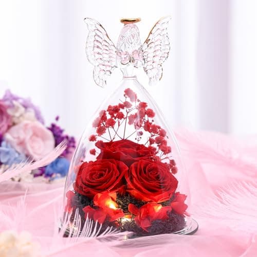 Mothers Day Mom Gifts for Women Preserved Flowers in Glass Angel Forever Flowers Gifts Eternal Roses Gifts for Grandma - Red