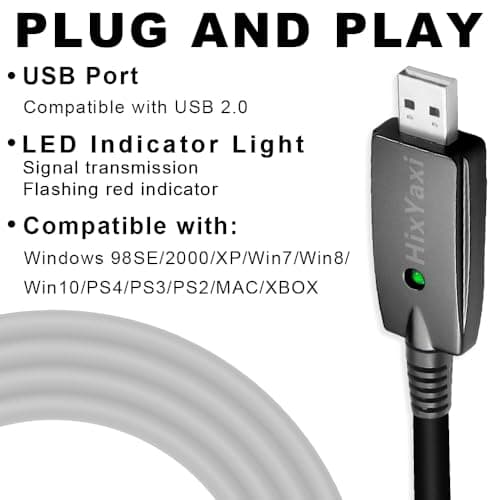 HixYaxi USB Guitar Cable USB to 6.35mm 1/4 Inch TS Audio Cable Guitar to Pc Interface for Instruments Recording Electric Guitar Cord 1/4 Inch Instrument Cable for Guitar, Bass and More - 10FT/3.1M