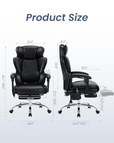 500LBS Massage Office Chair with Foot Rest, 6 Points Vibration and Heat Home Office Desk Chairs, 22.05” Wide Big and Tall Office Chair for Heavy People, Ergonomic Reclining Gaming Chairs, Black
