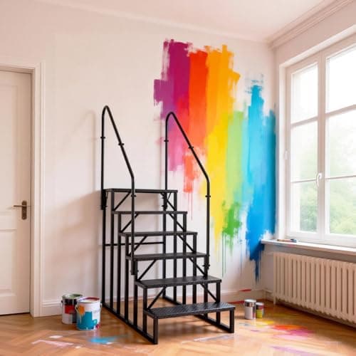 Step Ladder, 6 Step Stool with Handle, Heavy Duty Pool Ladder Above Ground 660Lbs, Camper Steps Outdoor Steps RV Stairs for Reaching High, Portable Home Stairs for Travel Trailer