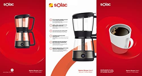 SOLAC SIPHON BREWER 3-in-1 Vacuum Coffee Maker, Tea Brewer & Water Boiler, Brushed Stainless Steel and Black, 30 oz