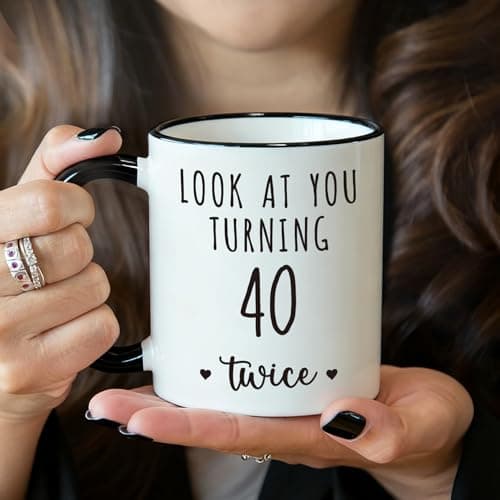 Funny 80 Year Old Birthday Mug Gifts for Women Men, Look at You Turning 40 Twice, Unique Milestone birthday mugs for Mom, Dad, Grandma, Grandpa Turning 80, Novelty Joke 11oz Mugs Gift Ideas-333