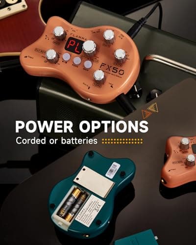 FLAMMA FX50 Practice Guitar Pedal Multi Effects Pedal Mini Portable with 40 Drum Rhythms15 Effects 32 Patches Tuner Function Support Both Corded and Battery Powered