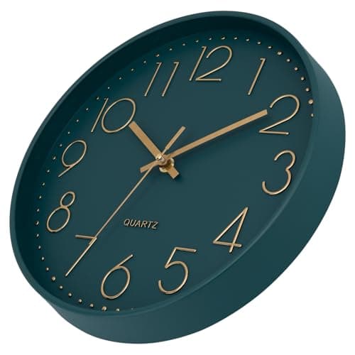 Lumuasky Wall Clock,Battery Operated Modern Analog Silent Non-Ticking Decorative Emerald Clock for School Office Classroom Bedroom Kitchen Living Room Nursery Decor (12 inch)