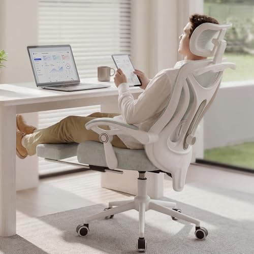 Ergonomic Office Chair with Footrest - Adjustable Lumbar Support & Headrest, 90-160° Reclining Mesh Back Computer Chair - Home Office/Gaming, 350lbs Capacity