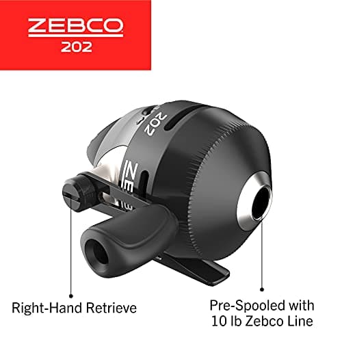 Zebco 202 Spincast Fishing Reel, Right-Hand Retrieve, Durable All-Metal Gears, Stainless Steel Pick-up Pin, Pre-Spooled with 10-Pound Zebco Fishing Line,
