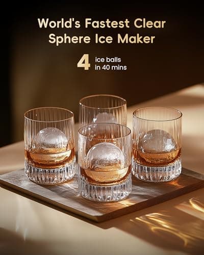 ecozy 2" Clear Ice Ball Maker Countertop with CrystalFlux Technology, 4 pcs in 40 Mins, 144 pcs/Day, Sphere Ice Maker with Automatic Water Supply, Self-Cleaning, Enhanced Insulation for Whiskey Bar