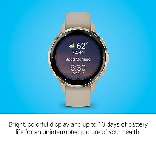 Garmin Venu 3S Soft Gold Stainless Steel Bezel 1.2-Inch AMOLED Touchscreen Display Smart Watch with 41mm French Gray Case and Silicone Band