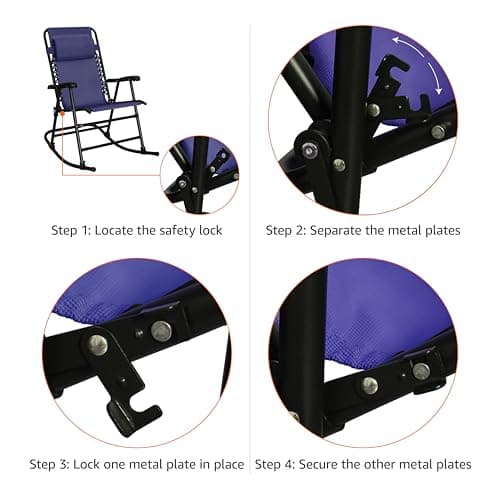 Amazon Basics Outdoor Portable Folding Rocking Chair with Headrest, Ergonomic Design, Weather-resistant Textilene Fabric for Porch, Blue