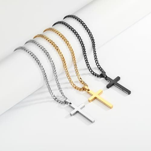 Gnamy Cross Necklace for Men Boys Stainless Steel Bible Verse Cross Pendant with Cuban Link Chain (22+2 Inches) | Christian Religious Jewelry Gifts B0FQHXFGM5