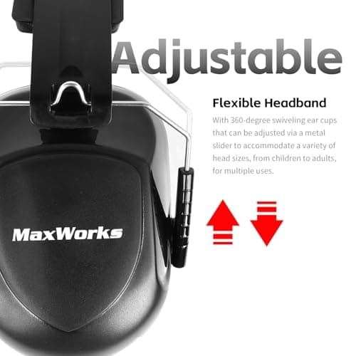 MaxWorks Noise Reduction Ear Muffs – NRR 26dB ANSI-Certified Hearing Protection, Adjustable & Foldable Design for Shooting, Mowing, Construction, and More