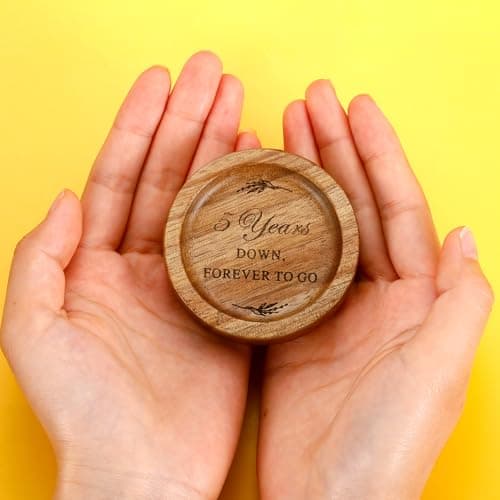 Wooden Ring Dish 5 Year Anniversary Wood Gift for Him Her, 5th Wooden Gifts for Wife Husband, 5 Year Marriage Presents Anniversary for Couple, Fifth Anniversay Present for Women Men