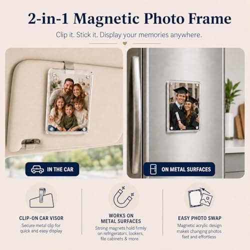 Gift for Boyfriend Husband Girlfriend Dad Car Decorations Interior Picture Holder, Car Visor Photo Clip Magnetic Frame Father's Day Personalized Photo Gifts Cute Car Decor Accessories 3.5 x 2.4 inch (1 PC) B0F5WR9324