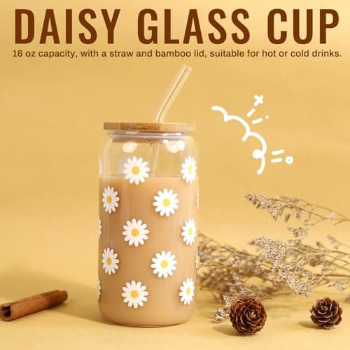 Birthday Gifts for Women, Unique Happy Birthday Gift Baskets for Teen Girls, Women, Her, Best Friend, Daughter, Sister, Self Care Package Cute Daisy Aesthetic Glass Cups Gift Box 9pcs Set B0FL1NQ5X4