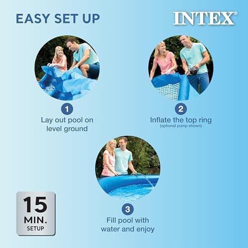 Intex 28167EH Easy Set Inflatable Swimming Pool Set: 15ft x 48in – Includes 1000 GPH Cartridge Filter Pump – Removable Ladder – Pool Cover – Ground