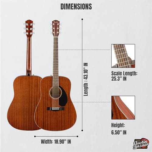 Fender CD-60S Solid Top Dreadnought Acoustic Guitar - All Mahogany Bundle with Hard Case, Tuner, Strap, Strings, Picks, and Austin Bazaar Instructional DVD