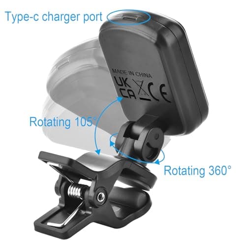 MOREYES Rechargeable Guitar Tuner Clip On with 28Pcs Guitar Picks, Guitar Tuner for Acoustic Guitar, Electric Guitar, Bass, Ukulele & Chromatic Tuning Modes, Full Color Display