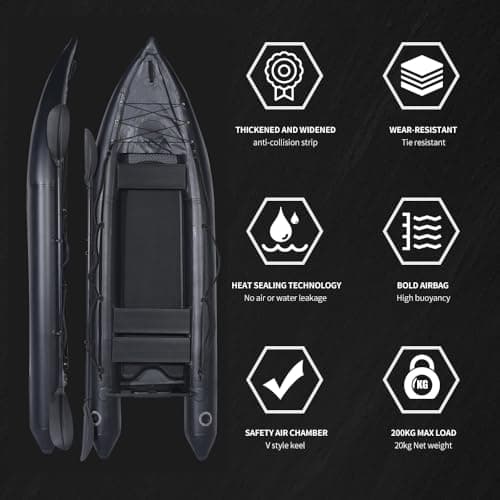 2 Person Inflatable Kayak Fishing PVC Kayak The Dimension 130'' *43'*11.8'' Inflatable Kayak Rescue Rubber Rowing Kayak with Pump Aluminum Alloy Seat Paddle Inflatable Mat, Repair Kit, Fin